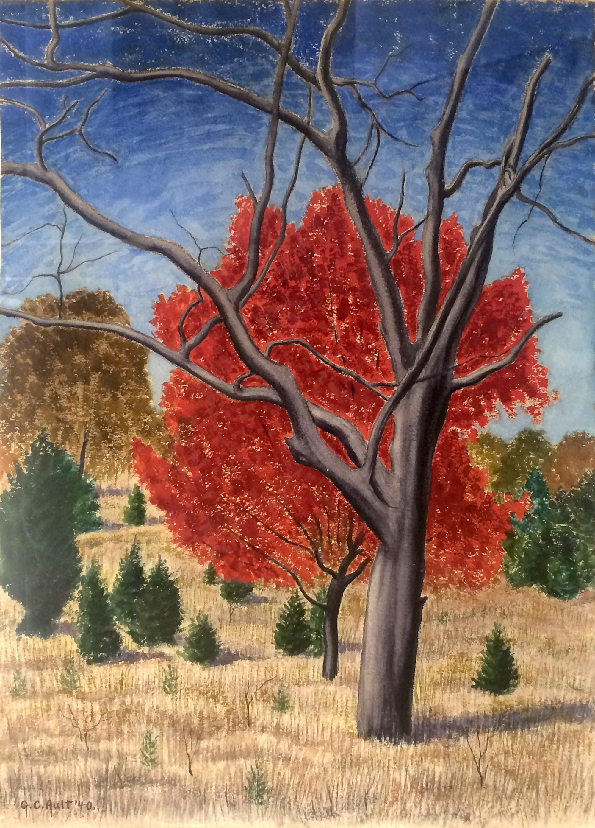 Painting of a red leaf tree